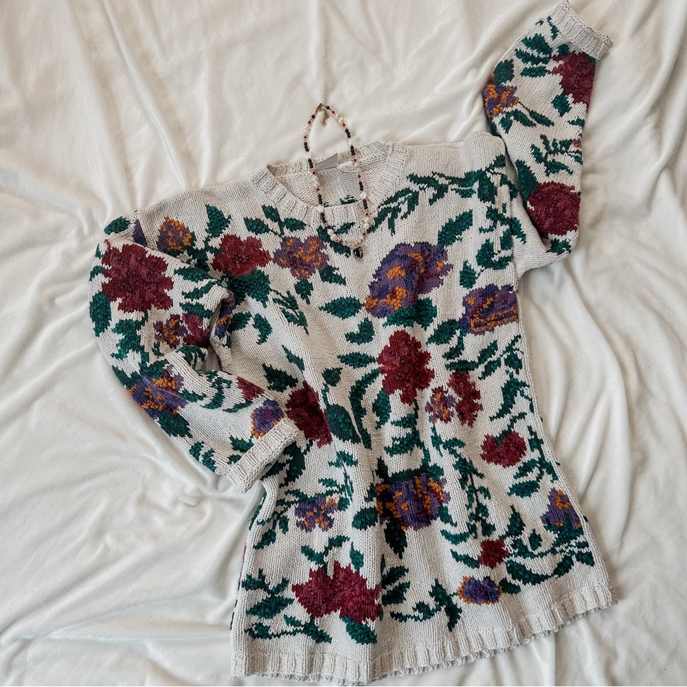 Vintage MJ Carroll Floral Crewneck Sweater SZ M